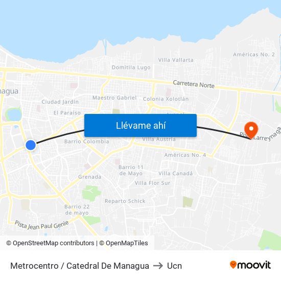 Metrocentro / Catedral De Managua to Ucn map