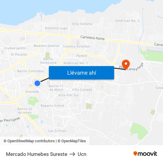 Mercado Humebes Sureste to Ucn map
