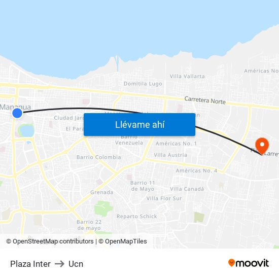 Plaza Inter to Ucn map