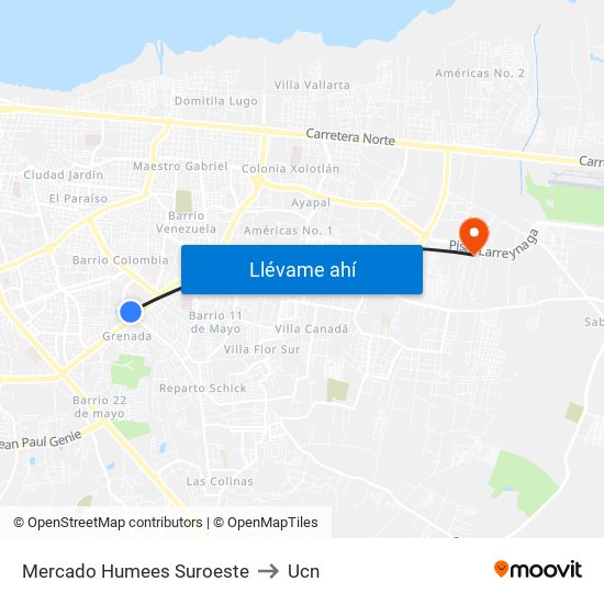 Mercado Humees Suroeste to Ucn map