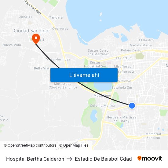 Hospital Bertha Calderón to Estadio De Béisbol Cdad map