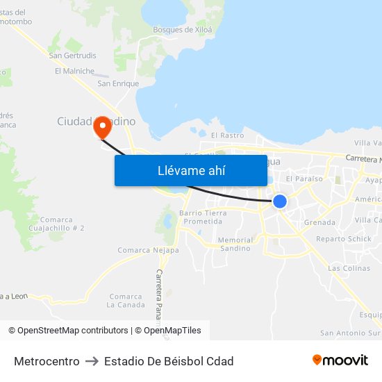 Metrocentro to Estadio De Béisbol Cdad map