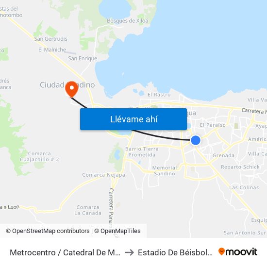 Metrocentro / Catedral De Managua to Estadio De Béisbol Cdad map