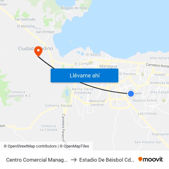 Centro Comercial Managua to Estadio De Béisbol Cdad map