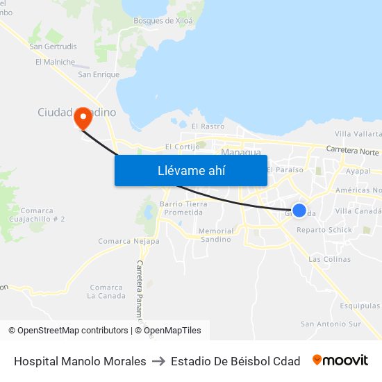 Hospital Manolo Morales to Estadio De Béisbol Cdad map
