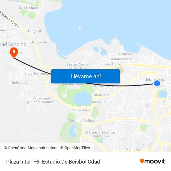 Plaza Inter to Estadio De Béisbol Cdad map