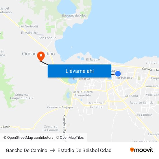 Gancho De Camino to Estadio De Béisbol Cdad map