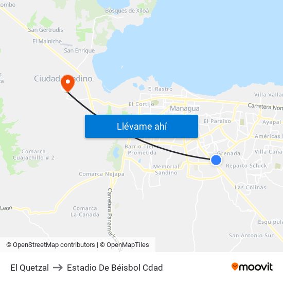 El Quetzal to Estadio De Béisbol Cdad map