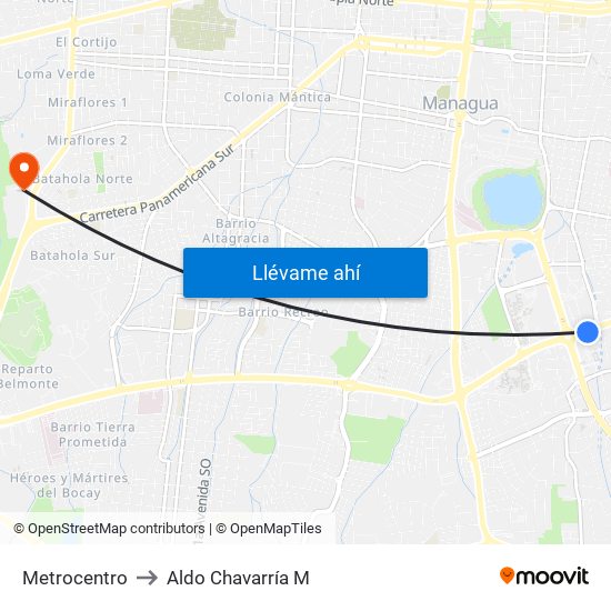 Metrocentro to Aldo Chavarría M map