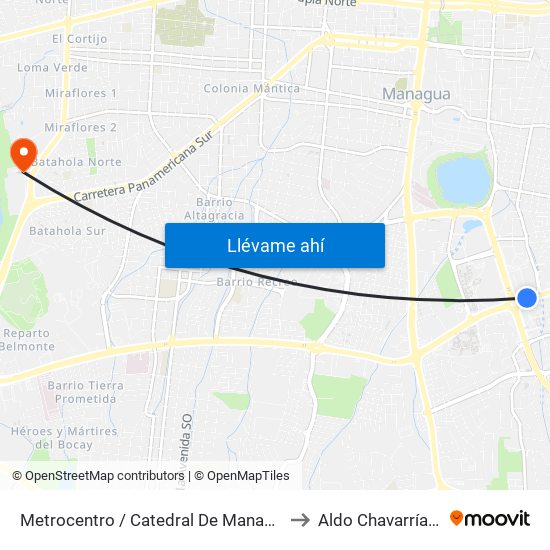 Metrocentro / Catedral De Managua to Aldo Chavarría M map