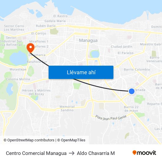 Centro Comercial Managua to Aldo Chavarría M map