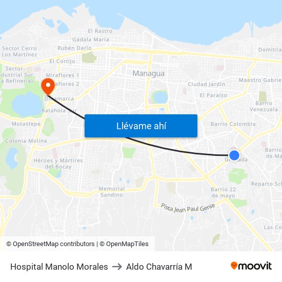 Hospital Manolo Morales to Aldo Chavarría M map