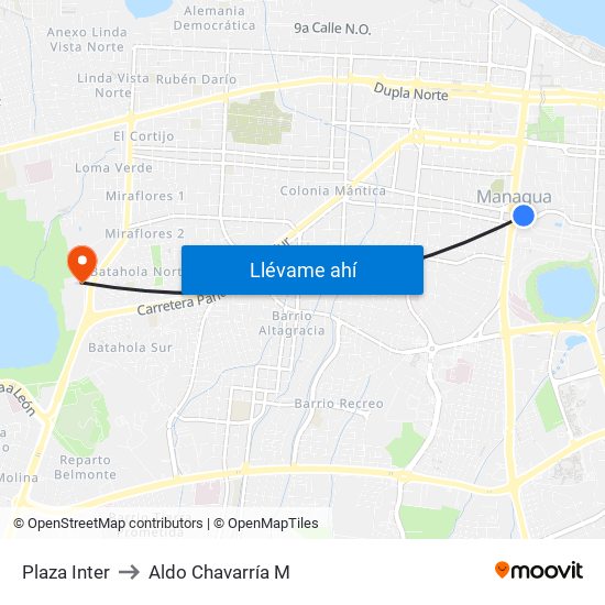 Plaza Inter to Aldo Chavarría M map