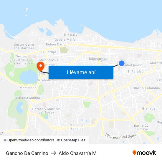 Gancho De Camino to Aldo Chavarría M map
