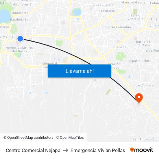 Centro Comercial Nejapa to Emergencia Vivían Pellas map