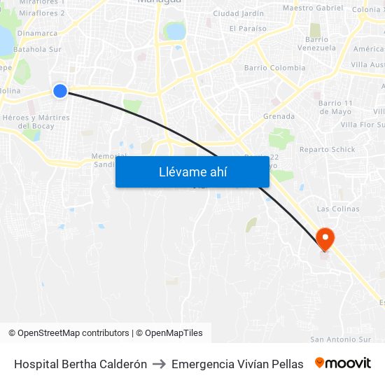 Hospital Bertha Calderón to Emergencia Vivían Pellas map