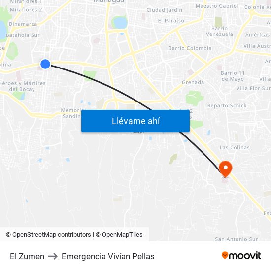 El Zumen to Emergencia Vivían Pellas map