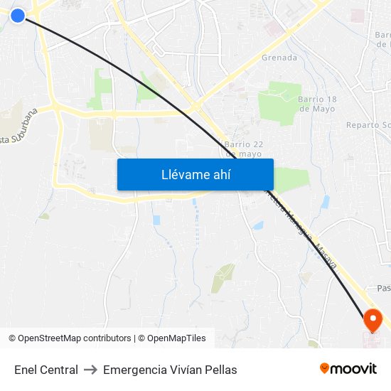 Enel Central to Emergencia Vivían Pellas map