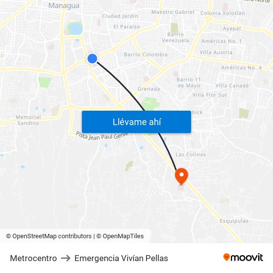 Metrocentro to Emergencia Vivían Pellas map