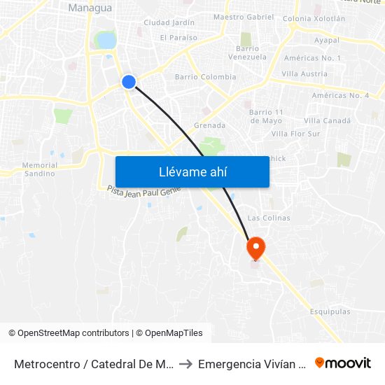 Metrocentro / Catedral De Managua to Emergencia Vivían Pellas map
