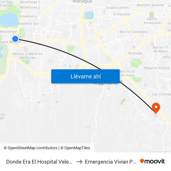 Donde Era El Hospital Velez Paiz to Emergencia Vivían Pellas map