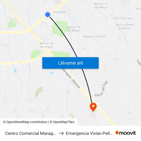 Centro Comercial Managua to Emergencia Vivían Pellas map