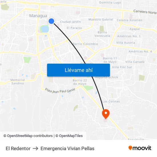 El Redentor to Emergencia Vivían Pellas map