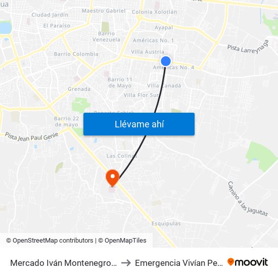 Mercado Iván Montenegro Sur to Emergencia Vivían Pellas map