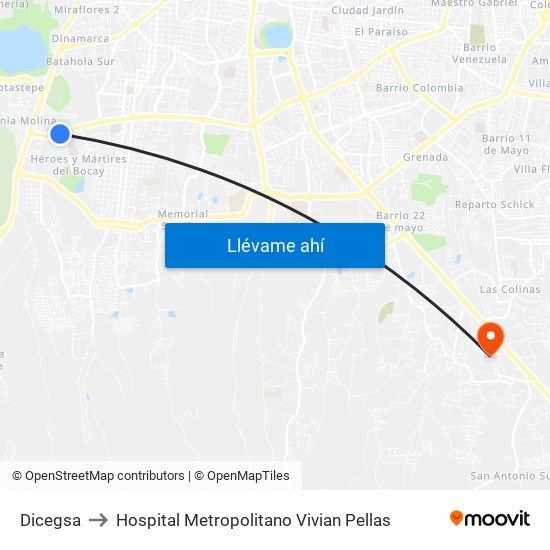 Dicegsa to Hospital Metropolitano Vivian Pellas map