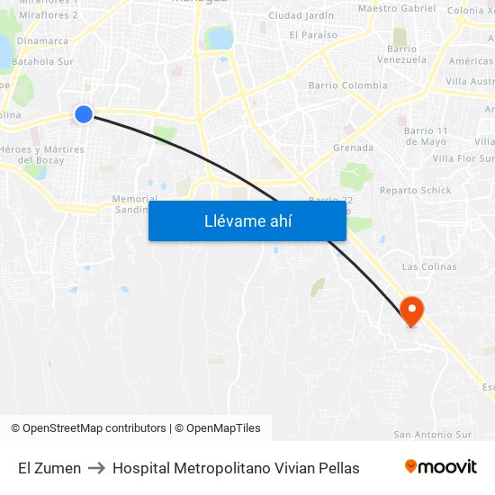 El Zumen to Hospital Metropolitano Vivian Pellas map