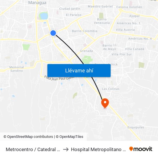 Metrocentro / Catedral De Managua to Hospital Metropolitano Vivian Pellas map