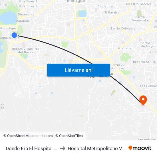 Donde Era El Hospital Velez Paiz to Hospital Metropolitano Vivian Pellas map