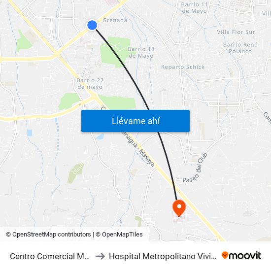 Centro Comercial Managua to Hospital Metropolitano Vivian Pellas map