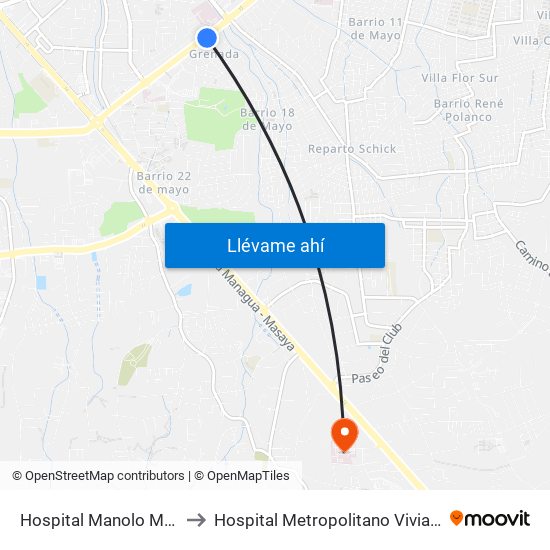 Hospital Manolo Morales to Hospital Metropolitano Vivian Pellas map