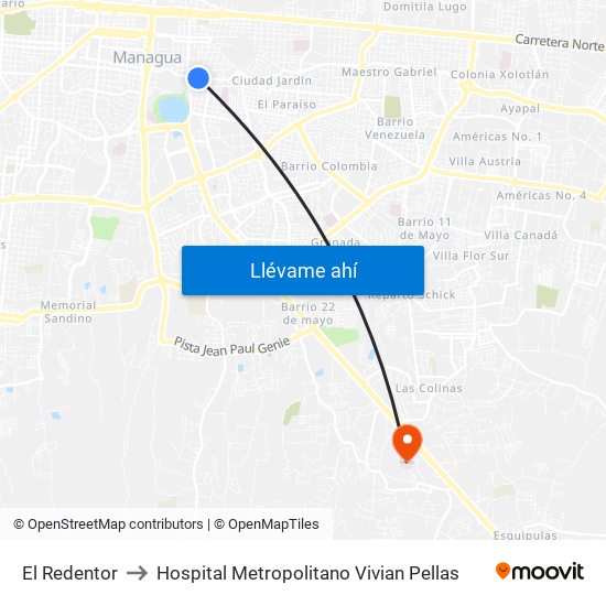 El Redentor to Hospital Metropolitano Vivian Pellas map