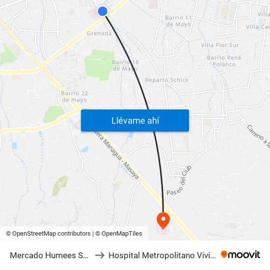 Mercado Humees Suroeste to Hospital Metropolitano Vivian Pellas map