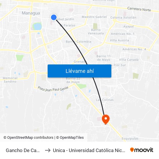 Gancho De Camino to Unica - Universidad Católica Nicaragua map