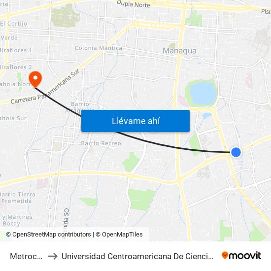 Metrocentro to Universidad Centroamericana De Ciencias Empresariales map