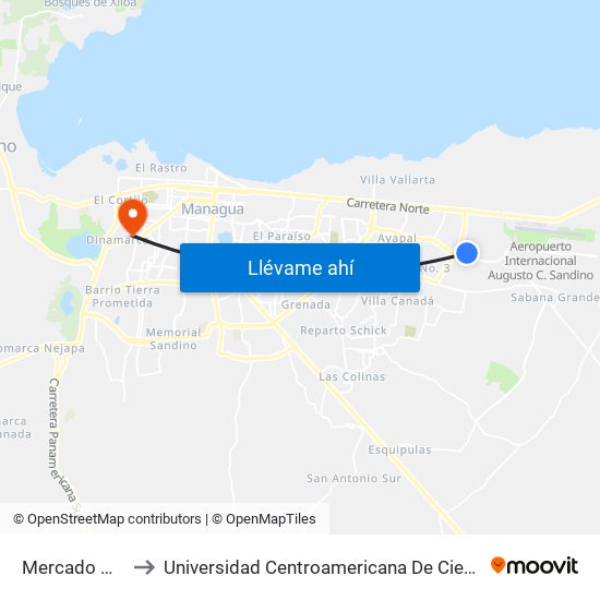 Mercado Mayoreo to Universidad Centroamericana De Ciencias Empresariales map