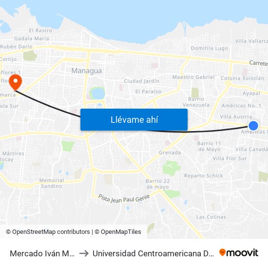 Mercado Iván Montenegro Sur to Universidad Centroamericana De Ciencias Empresariales map