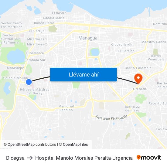 Dicegsa to Hospital Manolo Morales Peralta-Urgencia map