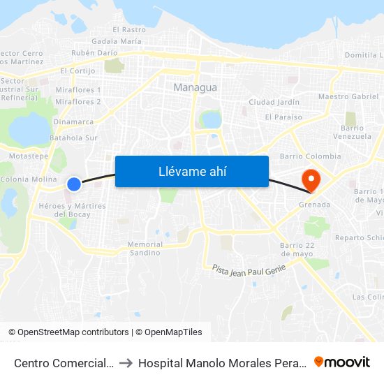 Centro Comercial Nejapa to Hospital Manolo Morales Peralta-Urgencia map