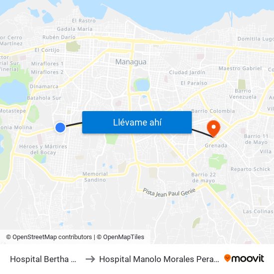 Hospital Bertha Calderón to Hospital Manolo Morales Peralta-Urgencia map