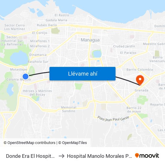 Donde Era El Hospital Velez Paiz to Hospital Manolo Morales Peralta-Urgencia map