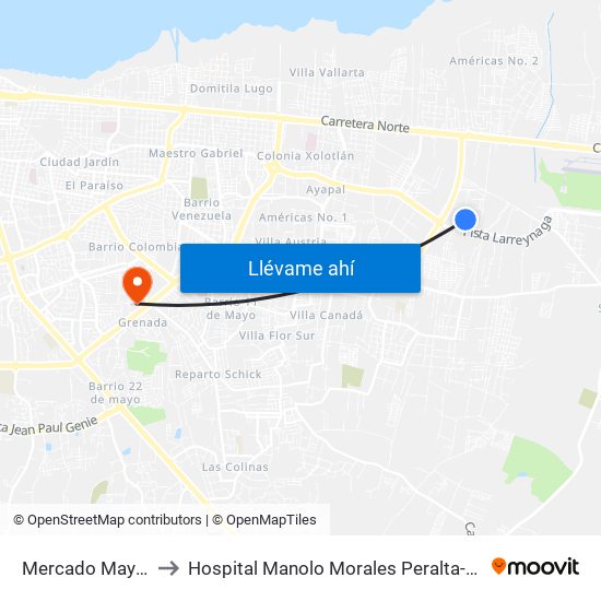 Mercado Mayoreo to Hospital Manolo Morales Peralta-Urgencia map