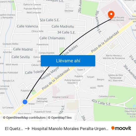 El Quetzal to Hospital Manolo Morales Peralta-Urgencia map