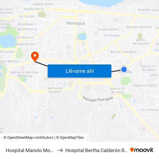 Hospital Manolo Morales to Hospital Bertha Calderón Roque map