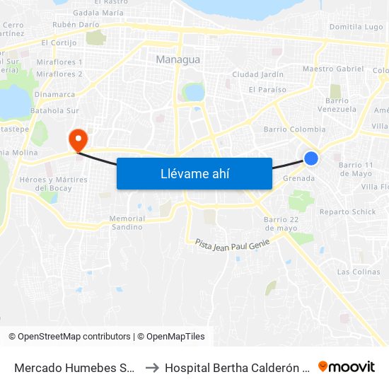 Mercado Humebes Sureste to Hospital Bertha Calderón Roque map