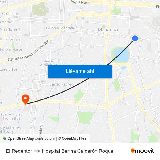 El Redentor to Hospital Bertha Calderón Roque map
