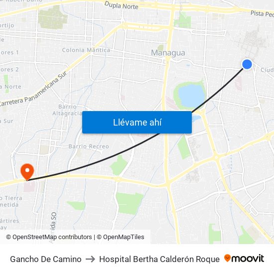 Gancho De Camino to Hospital Bertha Calderón Roque map